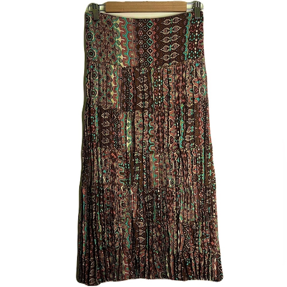 Allison Taylor Multi Tiered Beaded Midi Pleated Broom Skirt Women’s Size Large - Picture 2 of 6